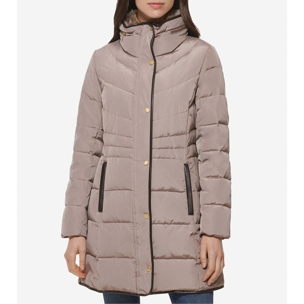 Cole Haan Womens XS Hidden-Hood Puffer Coat Minimalist Warm Winter EUC